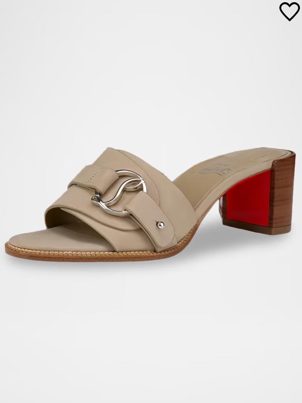 Christian Louboutin Her in Roma Beige Nubuck Mule with Red-Lined Block Heel NWT